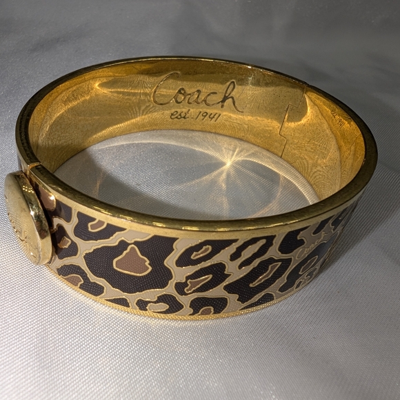 Coach Gold and Brown Leopard Print Bangle - Picture 1 of 4